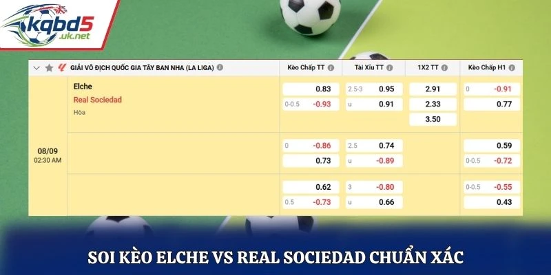 Soi kèo Elche vs Real Sociedad chuẩn xác qua bảng tỷ kệ kèo